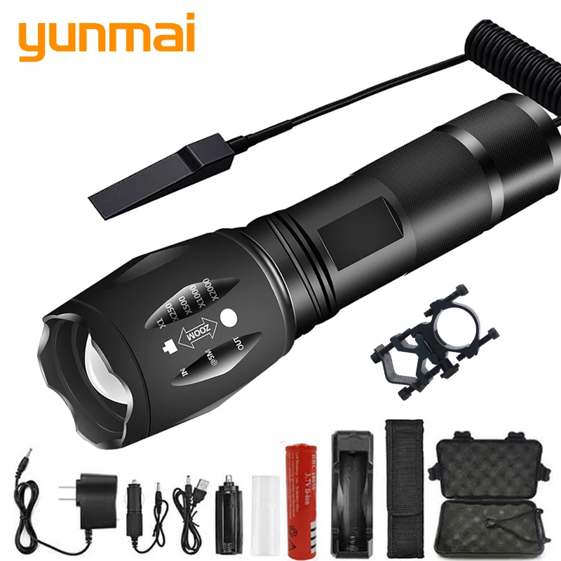 

Bright XM-L L2/T6 Tactical LED Flashlight 5 Modes 3000 Lumens Zoom Flashlight 18650 Battery Waterproof Hunting Camping Light