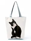 Повседневная Уличная женская сумка-тоут, вместительный складной экологически чистый многоразовый Дамский саквояж на плечо с принтом кошки, черный цвет