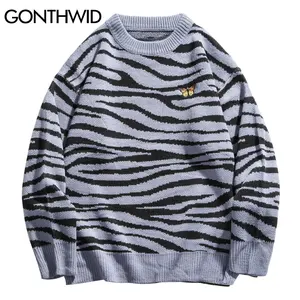 Мужской джемпер в полоску GONTHWID, Повседневный пуловер в стиле хип-хоп, Харадзюку