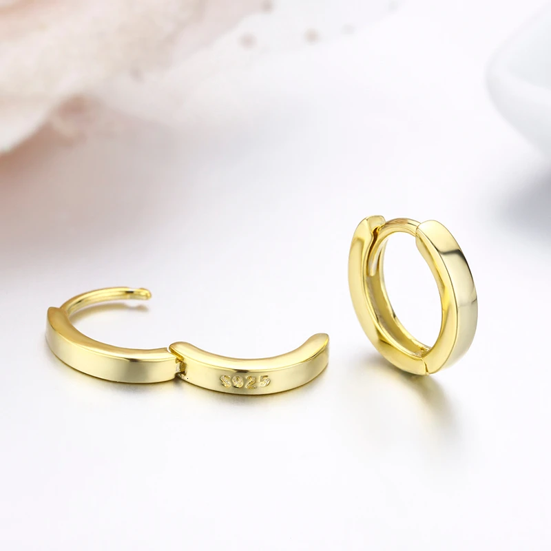 Slim 925 Sterling Silver Gold Color Loop Huggies Circle Small Hoop Earrings For Womens Mens Child Girls Kids Jewelry Aros Aretes