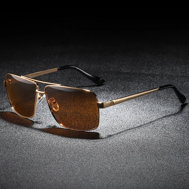 Мужские солнцезащитные очки с двойной металлической оправой поляризационные