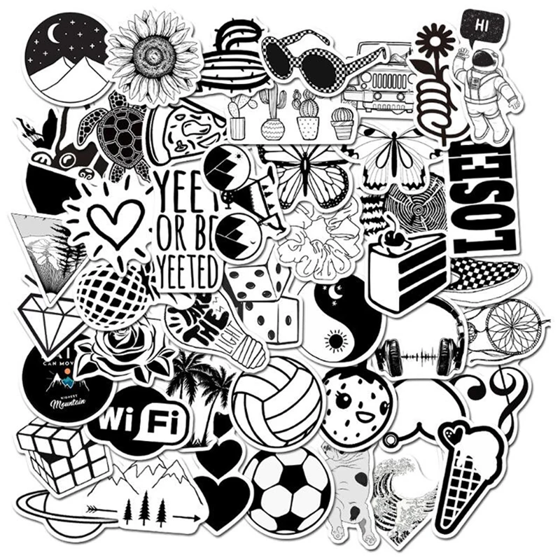 LL 090 #50/за штуку Бесплатная доставка черного цвета из ПВХ и WhiteSeries Стикеры ноутбук