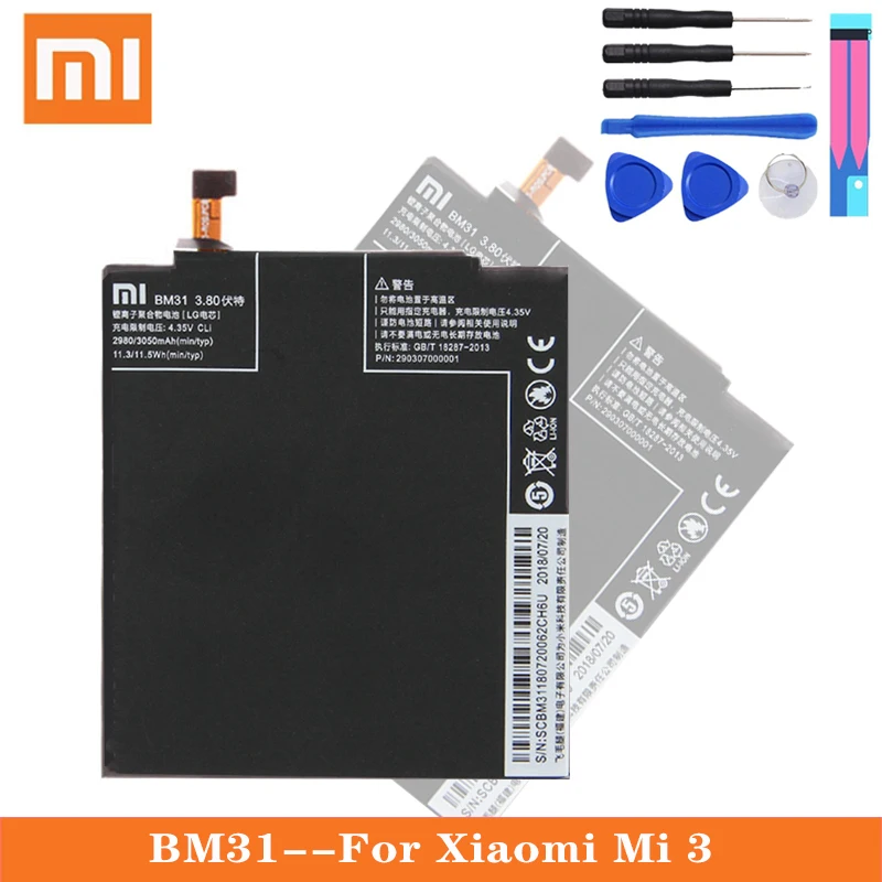 Оригинальный запасной аккумулятор Xiao mi BM31 для сотового телефона Xiaomi Mi 3 емкостью
