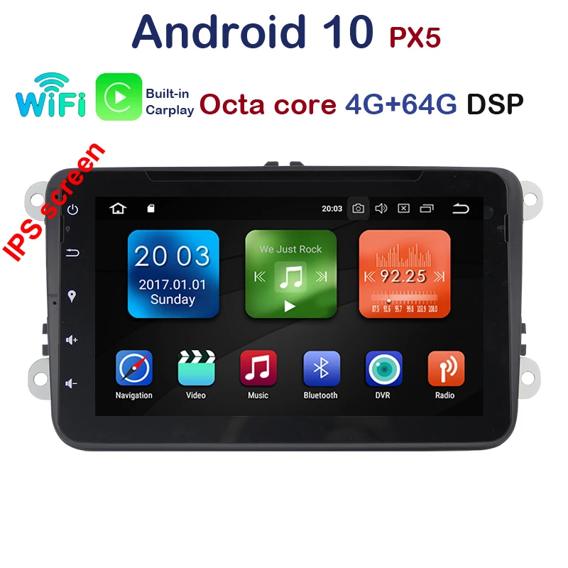 Автомобильный радиоприемник IPS 2 din 8 дюймов Android 10 0 Восьмиядерный Стерео GPS для VW