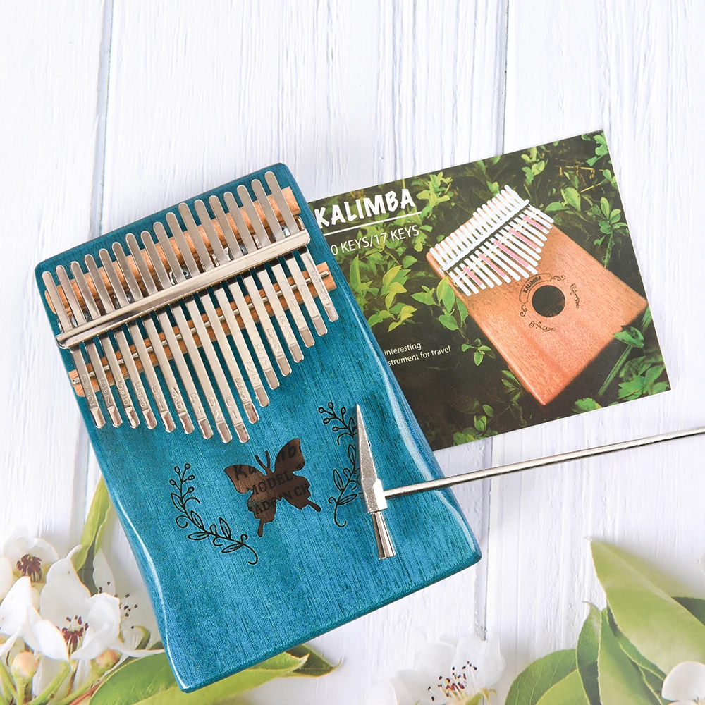 Акустическое пианино с синим узором Kalimba 17 клавиш Mbira клавиатура из массива