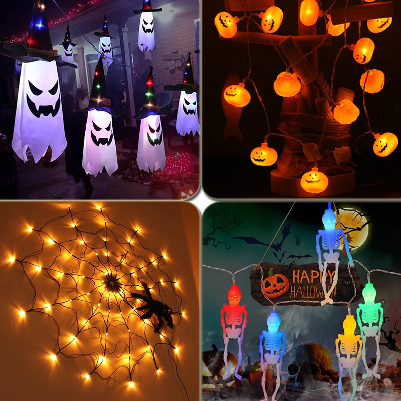 

DIY halloween decoration 2.5M LED Festoon Light pumpkin Skull horror Dress Up Glowing Wizard Ghost Hat skeleton Lamp Decor Home