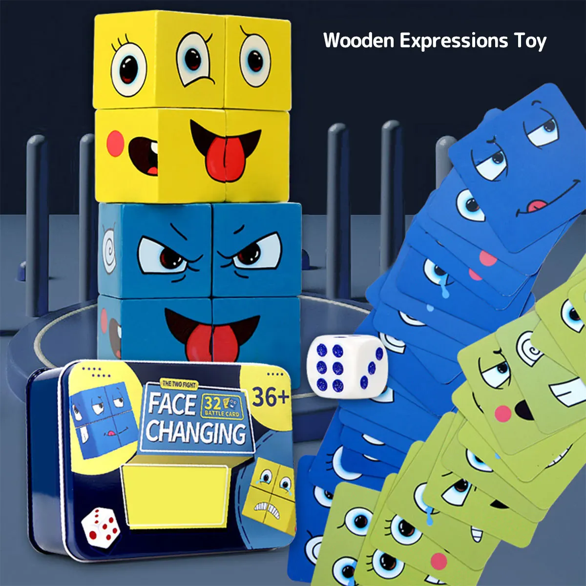 

8 Pcs Wooden Expressions Matching Block Puzzles for Kids 2 Colors Educational Expressions Toy Logical Thinking and Hand Abilitie