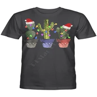 cactus christmas lights decortion santa hat cactus lovers printed t shirts men for women tops funny cotton t shirt black tees