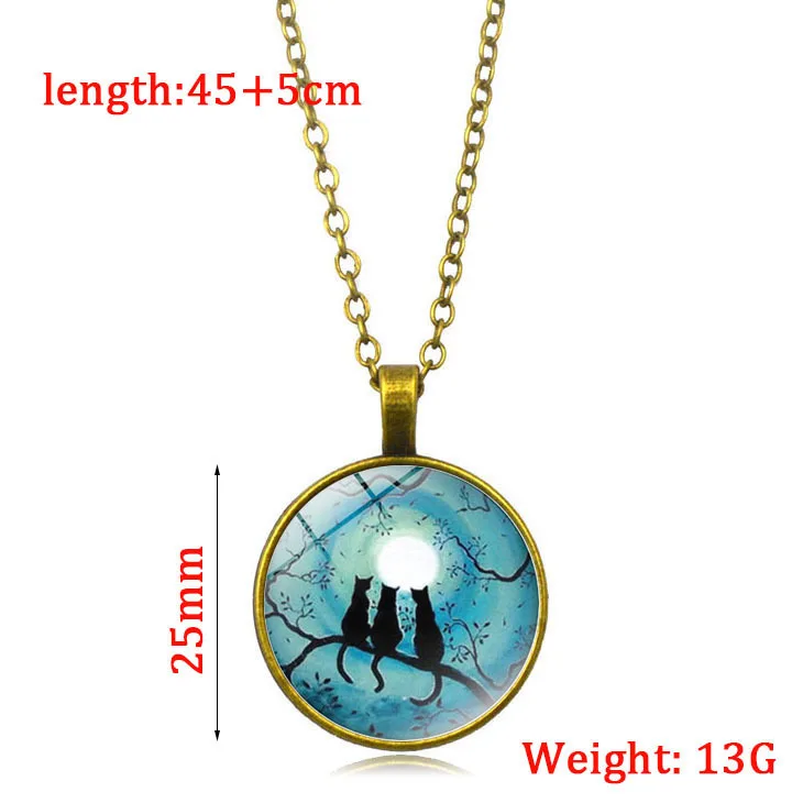 Cross-border hot sale black cat under the stars luminous time gem necklace alloy pendant European and American popular |