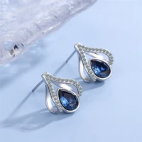 kofsac exquisite zircon water drop crystal blue studs ear jewelry 925 sterling silver earrings for women engagement accessories