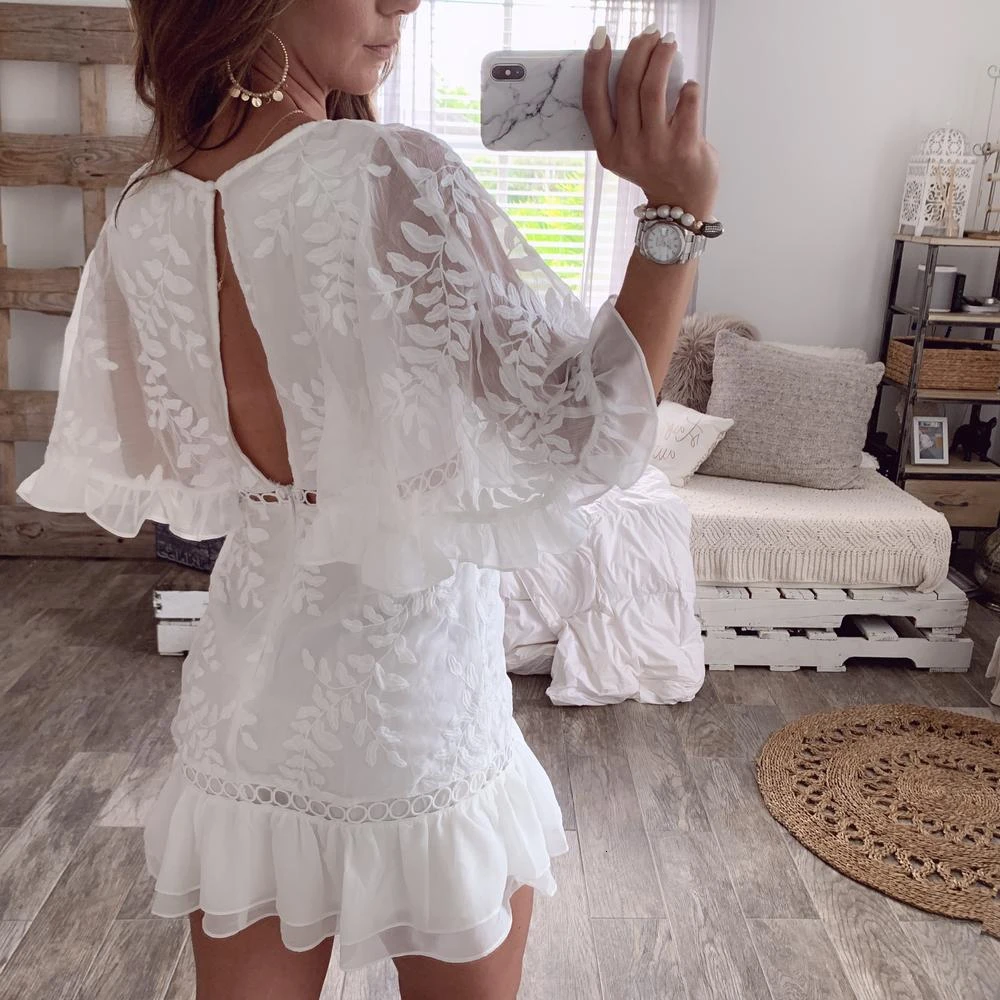 Женское платье с рукавом бабочкой Осеннее лоскутное мини глубоким v образным