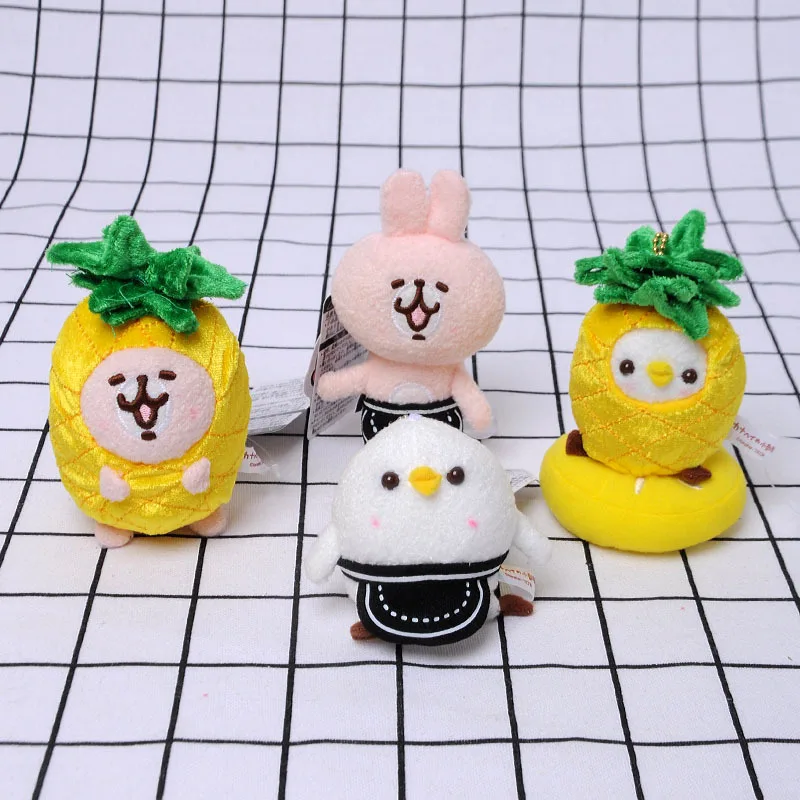 

Cute Cartoon Kawaii Rabbit Pineapple Fruit Soft Toys Scarf Chicken 10cm Plush Doll Bag Keychain Pendant Girls Boys Gift