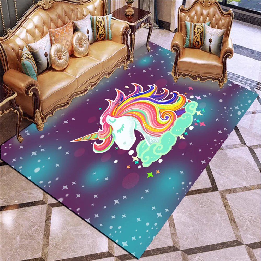 

Colorful Cartoon Unicorn Living Room Carpet 3D Print Rugs For Bedroom Study Room Dining Hall Kitchen Carpet Mat In The Hallway