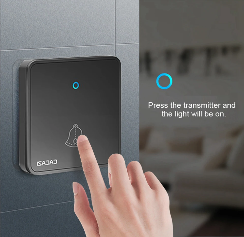 Беспроводной дверной звонок CACAZI водонепроницаемый с дистанционным управлением