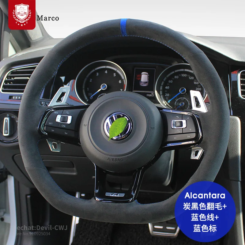 

Auto Alcantara Steering Wheel Cover For VW CC Tiguan Polo Golf R Passat Touran Black Suede Hand-stitch Auto Parts Accessories