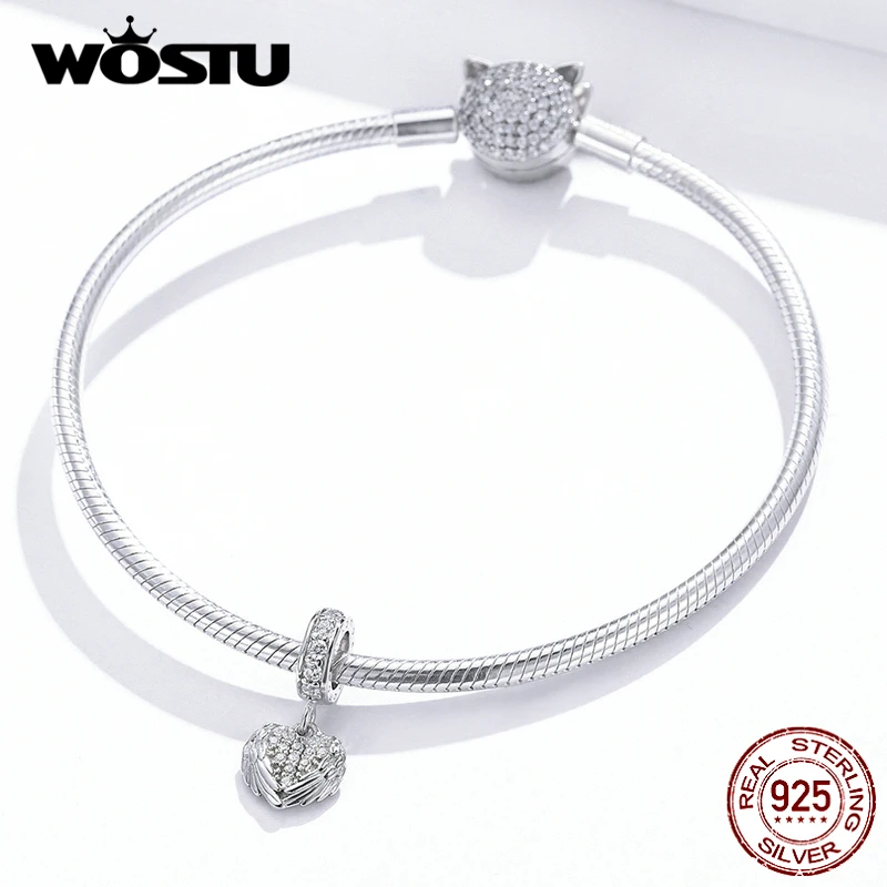 WOSTU 925 пробы серебряное крыло сердца бусины CZ камень Эмаль Шарм Подходит браслет Подвеска Серебро 925 ювелирные изделия FNC138