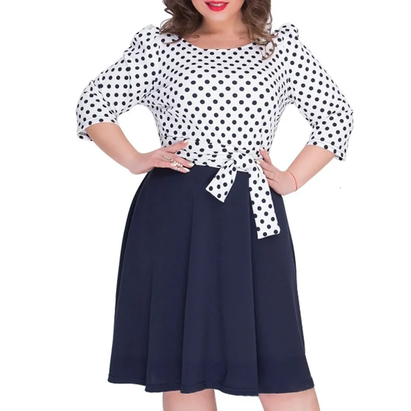 2019 весенне осеннее платье в горошек рукав три четверти ТРАПЕЦИЕВИДНОЕ ПЛАТЬЕ