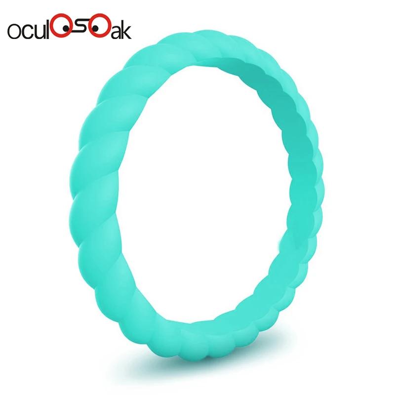 sky blue Hot Fashion 3mm Thin Braided Silicone Ring For Women Wedding Rings Sports Hypoallergenic Crossfit Flexible Rubber Finger Ring - Цвет основного камня: sky blue