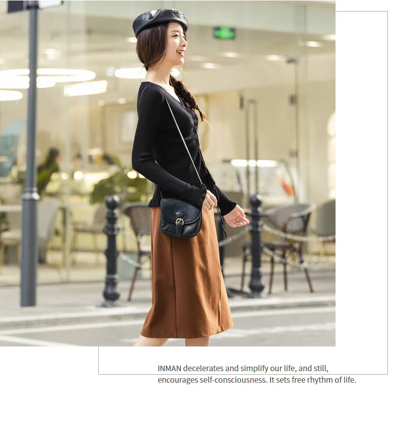 INMAN Winter Elegant Solid Color V Neck Drawstring Flower Swing Women Pullover Sweater