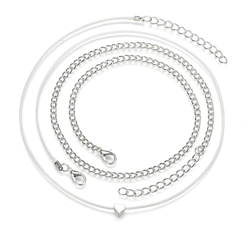 В богемном стиле Серебристый браслет на ногу рисунок сердечко Женские Сандалеты