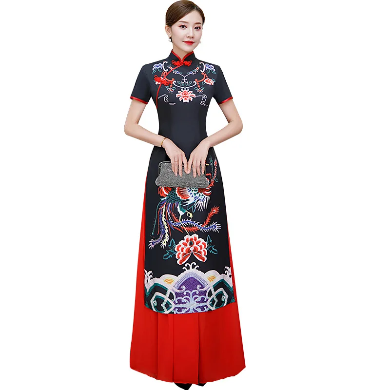 Большие размеры 3XL 4XL 5XL китайские традиционные женские Aodai вышивка цветок Qipao