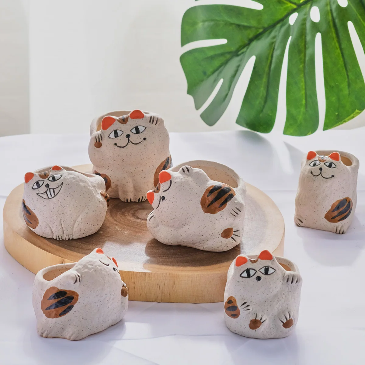 Ручная роспись трехмерный цветочный горшок счастливая кошка симпатичный обжиг