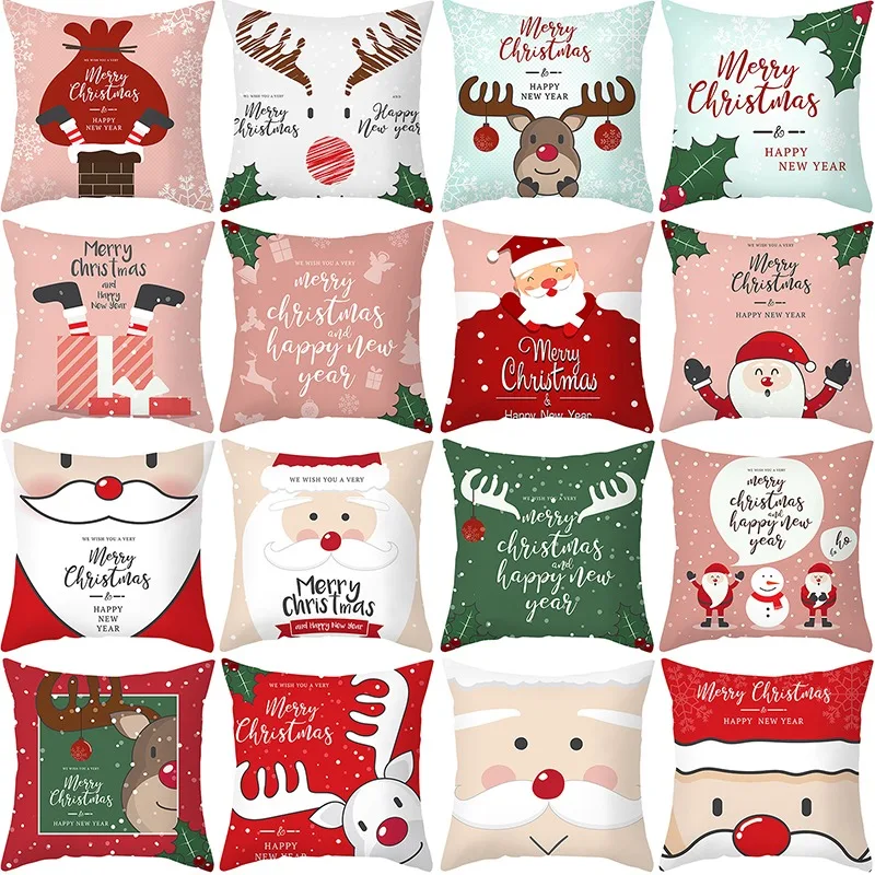 

2021 Merry Christmas Cushion Cover Santa Claus Elk Decoration For Christmas Home Party Ornaments Natal Navidad New Year
