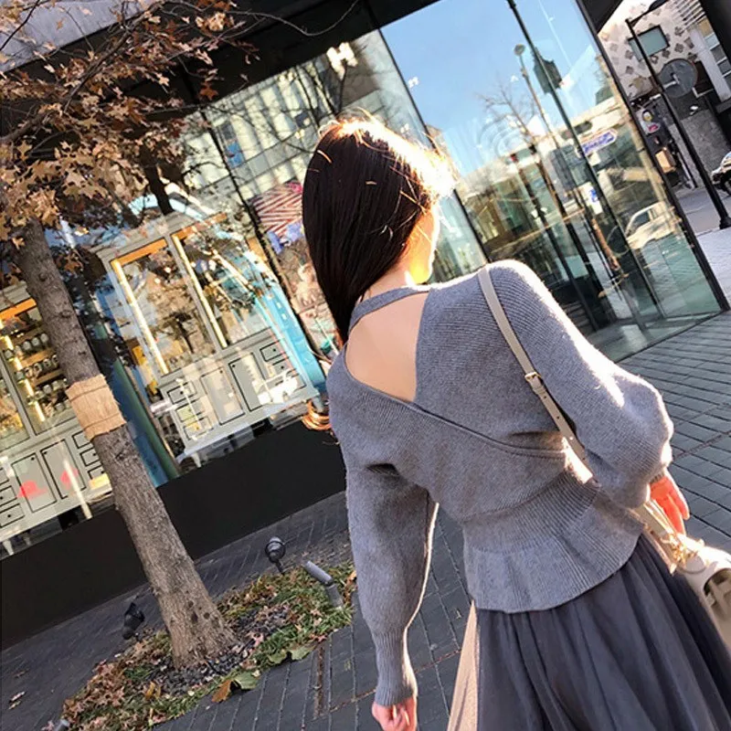 Женский свитер с v образным вырезом и высокой талией комплект юбкой трикотажный