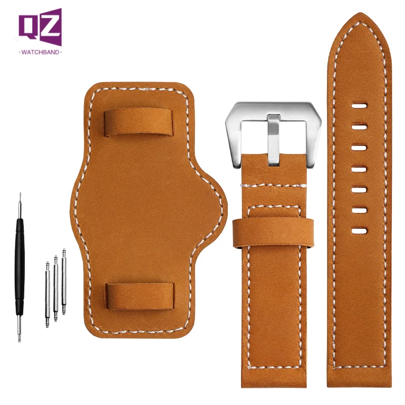 Retro Thick Genuine leather watchband 20 22 24mm 26mm watch band for fossil Panerai Wrist watch strap wristwatches band with mat