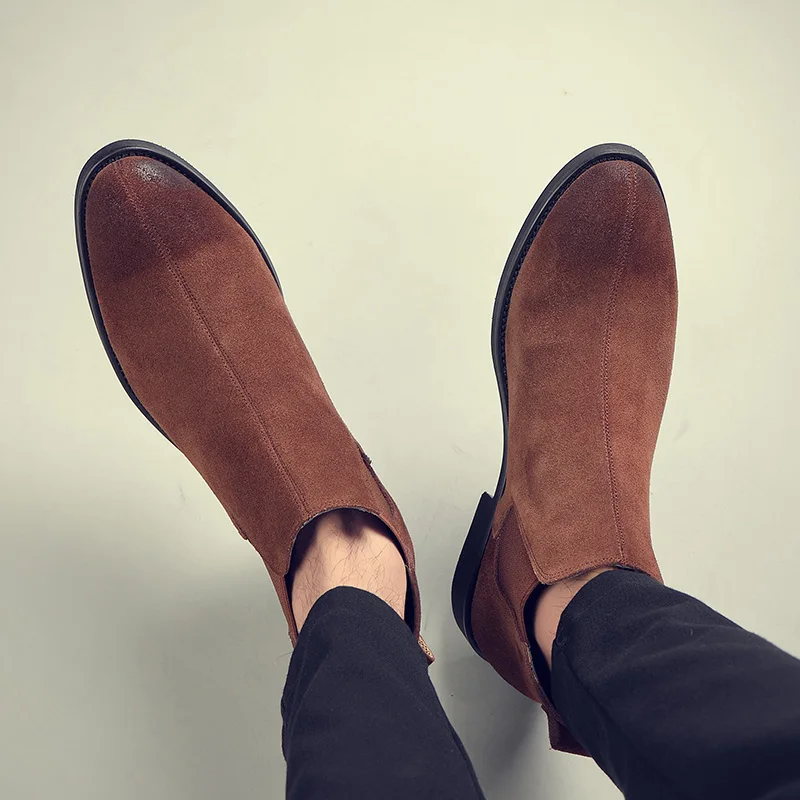 Yomior-أحذية جلدية للرجال على الطراز الإيطالي ، أحذية الكاحل ، أحذية الزفاف ، أحذية تشيلسي عالية الجودة ، الربيع والشتاء