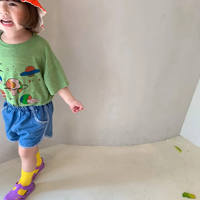 

7384 Children T-shirt 2021 Summer New T Shirt Kids Baby Boys T Shirts Cotton Cartoon Star T-shirts Short Sleeve Girls Tops