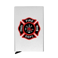 personalized metal men women credit card holder high quality fire dept printing travel id cardholder case rfid wallet