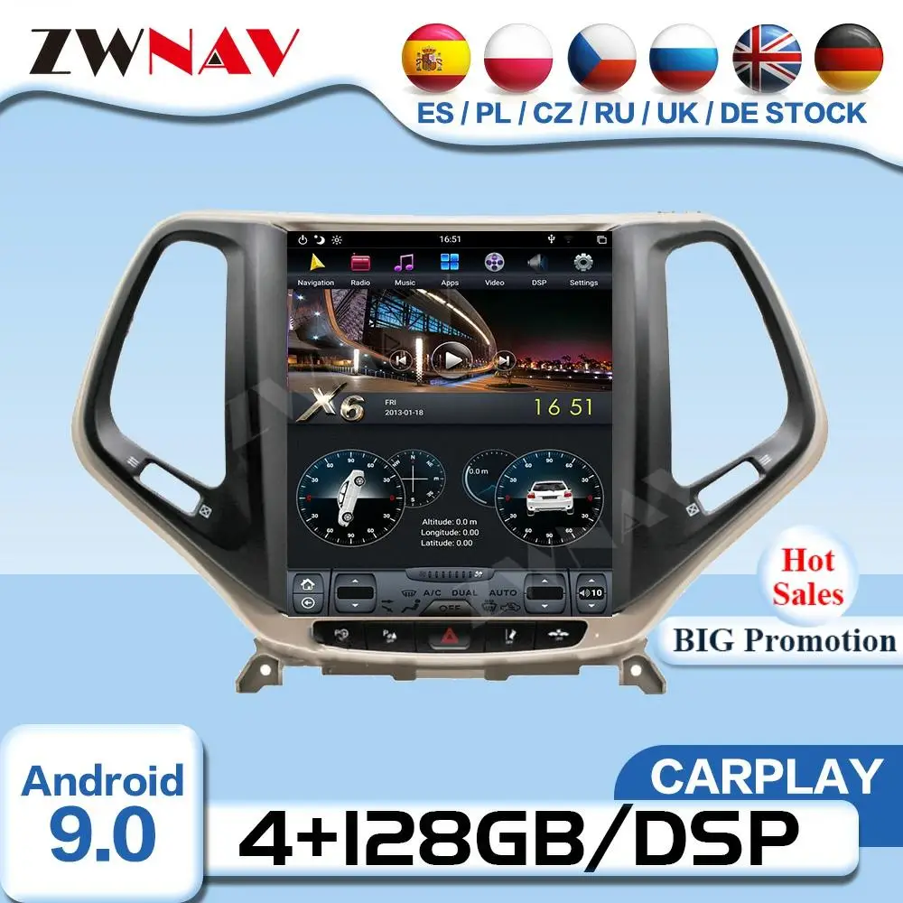 

Carplay Tesla Screen Android Video For JEEP Cherokee 2014 2015 2016 2017 2018 2019 Car GPS Radio Receiver Audio Stereo Head Unit