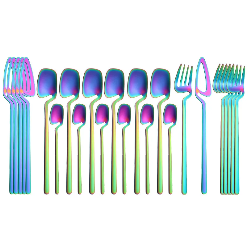 

24Pcs Colorful Cutlery Set Knives Fork Tea Spoon Dinnerware Flatware Set 18/10 Stainless Steel Tableware Kitchen Silverware Set