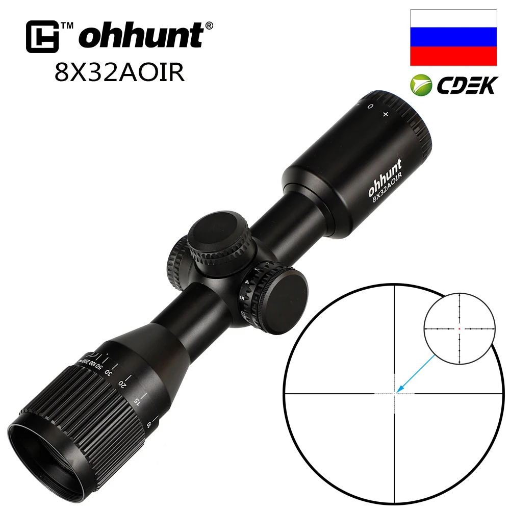 Ohhunt 8X32 AOIR компактные охотничьи Тактические оптические прицелы Mil Dot с подсветкой, стекло, травленая сетка, башенки, сброс оптики, прицел