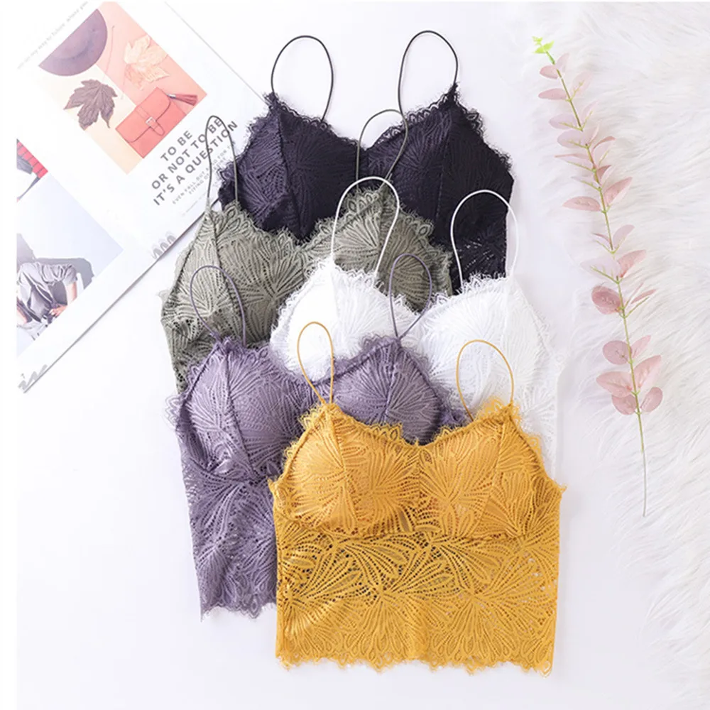 

Sexy Women Underwear Vest Crop Women Ladies Lace Wireless Bra Lingerie Sexy V-Neck Underwear Female Bra