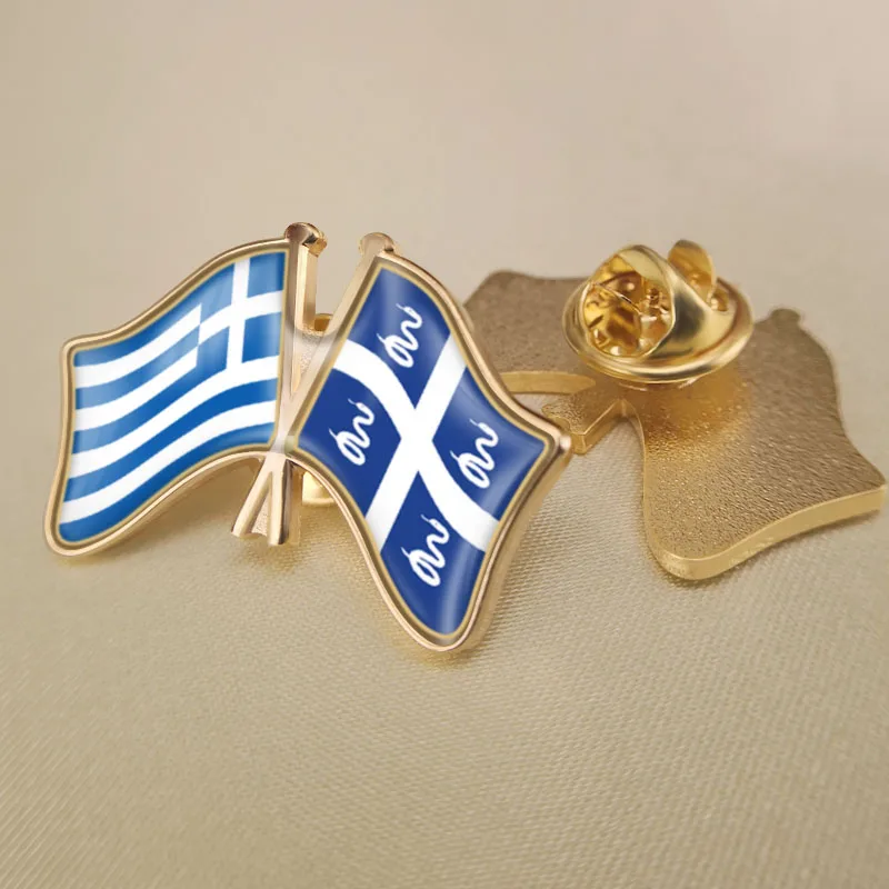 

Greece and Martinique Crossed Double Friendship Flags Lapel Pins Brooch Badges
