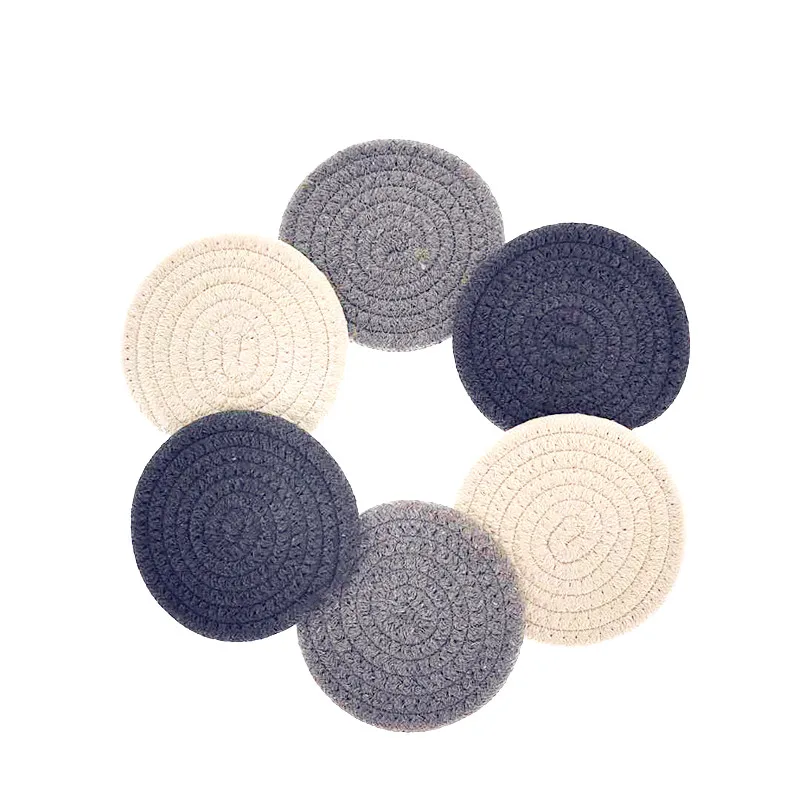 

6 pcs Handmade Braided Drink Coasters ,Newly Absorbent Drink Coasters ,4.3 Inch Round Heat-Resistant Cup Mats