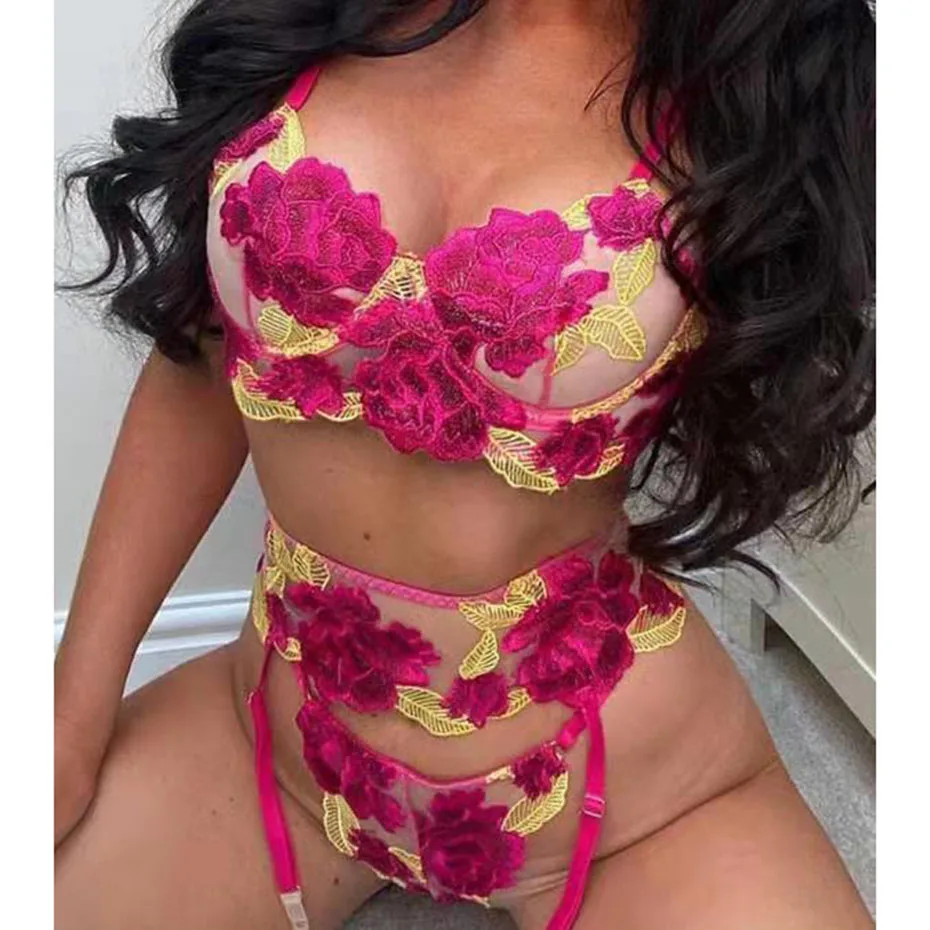 

Sexy Bra And Panties Set Lingerie Embroidery Lace Erotic Brief Sets Intimates Lingerie Costumes Floral Women Sexy Underwear Set