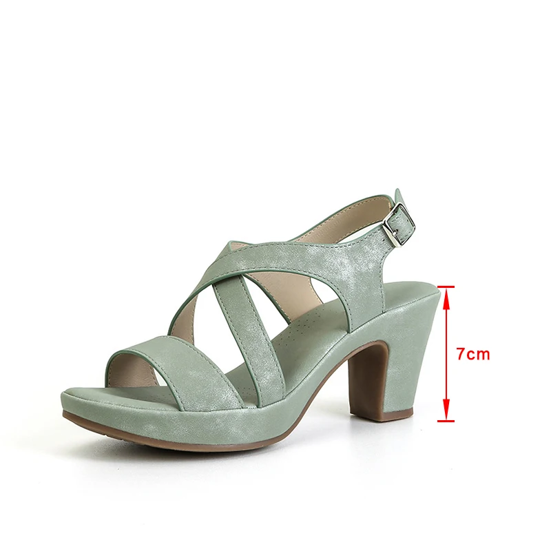 

Women's Cross-tied Outside Leather Slides Sandals Block Heels Button Ladies Open Toe Shoes Female Fashion 2021 New Summer