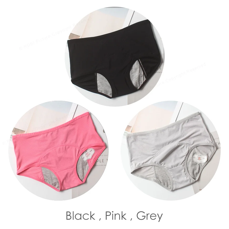 Black Grey Pink Менструальные трусы, трусики для женщин, хлопковое дышащее Сетчатое водопоглощающее герметичное нижнее белье, женское нижнее белье с высокой талией, XXXL - Цвет: Black Grey Pink