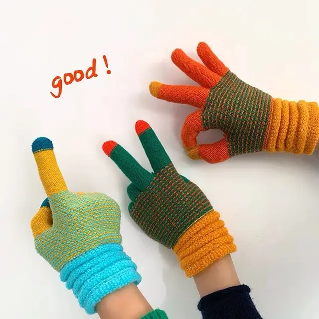 Autumn and Winter Female Color Gloves Warm Cute Student Gloves Couple Cycling Warmer Thermal Man Mittens Apparel Accessories 1