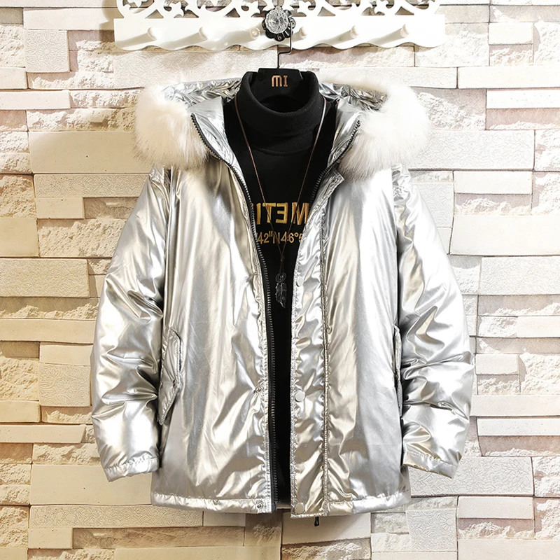 

Зимнее Новое мужское глянцевое пальто с капюшоном, свободная хлопковая куртка