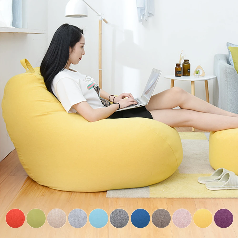 

Comfortable Lazy Sofas Cover Chairs without Filler Linen Cloth Lounger Seat Bean Bag Pouf Puff Couch Tatami Living Room S/M/L