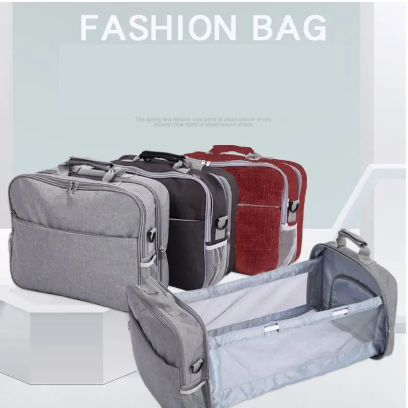 

3 in 1 Large Capacity Diaper Bag Tote for Mom Dad Travel Baby Care Shoulder Bags Portable Folding Baby Bed