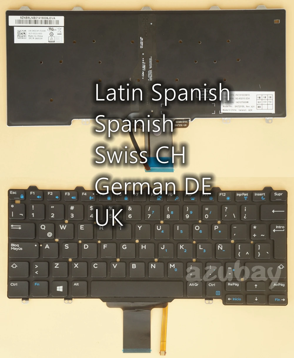 

Клавиатура для DELL Latitude 5250, E5250, E5270, 7250, E7250, 048G8Y, 039TJ7, 0P0T93, 0N5C9F, 0D2C6M, испанская, швейцарская, немецкая, с подсветкой