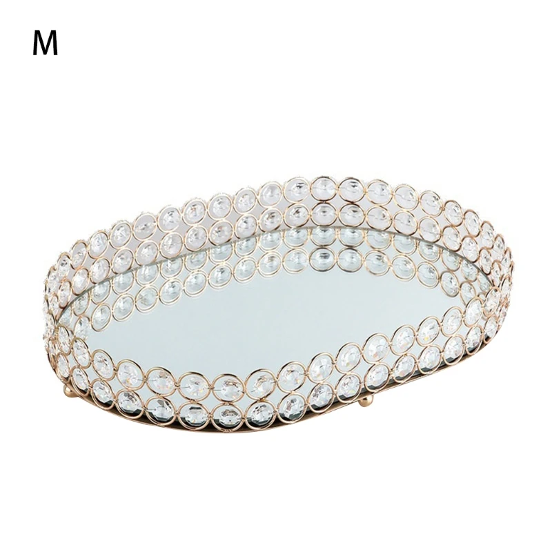 

Mirror Tray Crystal Cosmetic Perfume Decorative Tea Lights Jewelry Trinket Tray Vanity Makeup Tray for Dresser Storage Bathroom