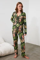 trendyol leaf pattern knitted pajamas set thmaw21pt0490