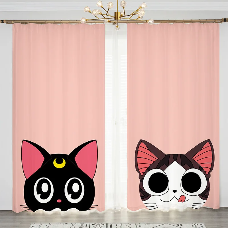 Аниме &quotЛуна&quot Cat розовая 2 панелей/идут в комплекте оконные Шторы блокировать