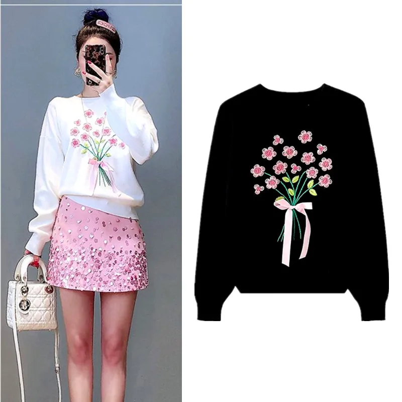 

New Women Sweaters Knitted Flowers Embroidery Bows Appliques Sweater tricotado Pullovers For Sweet Ladies Party Sweaters NS513
